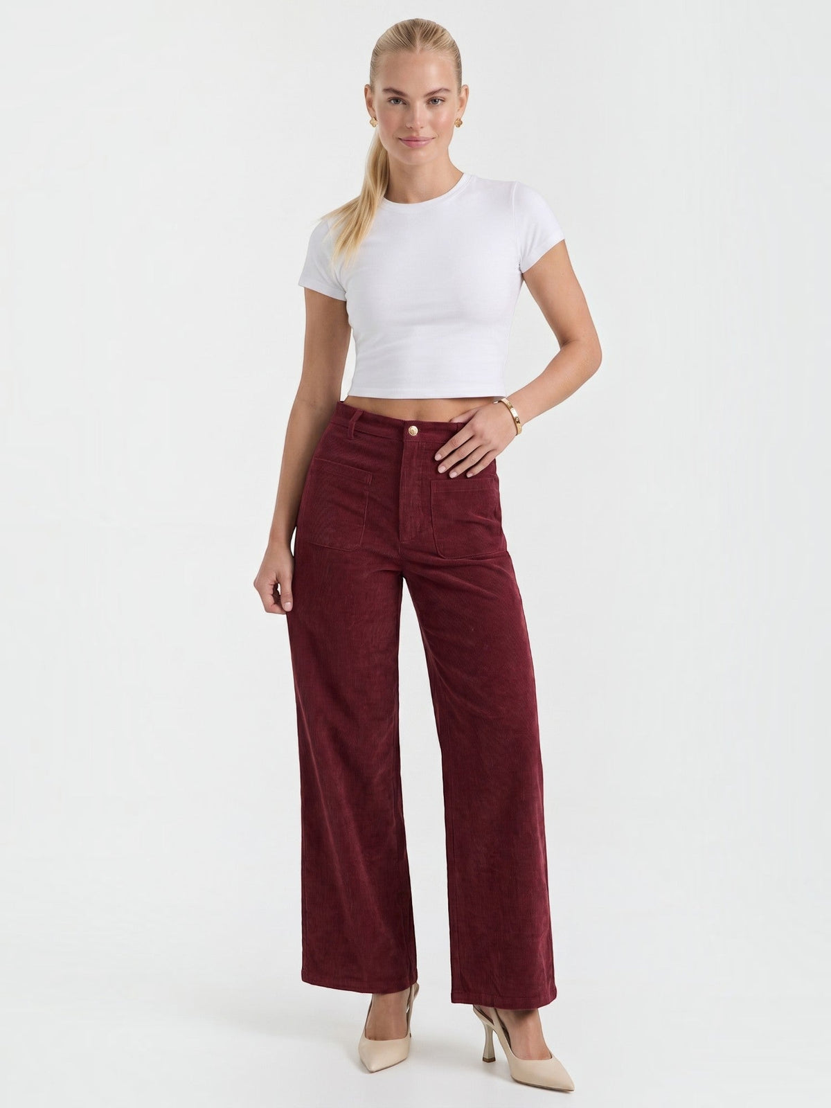Allison Pantalon Large En Velours Côtelé
