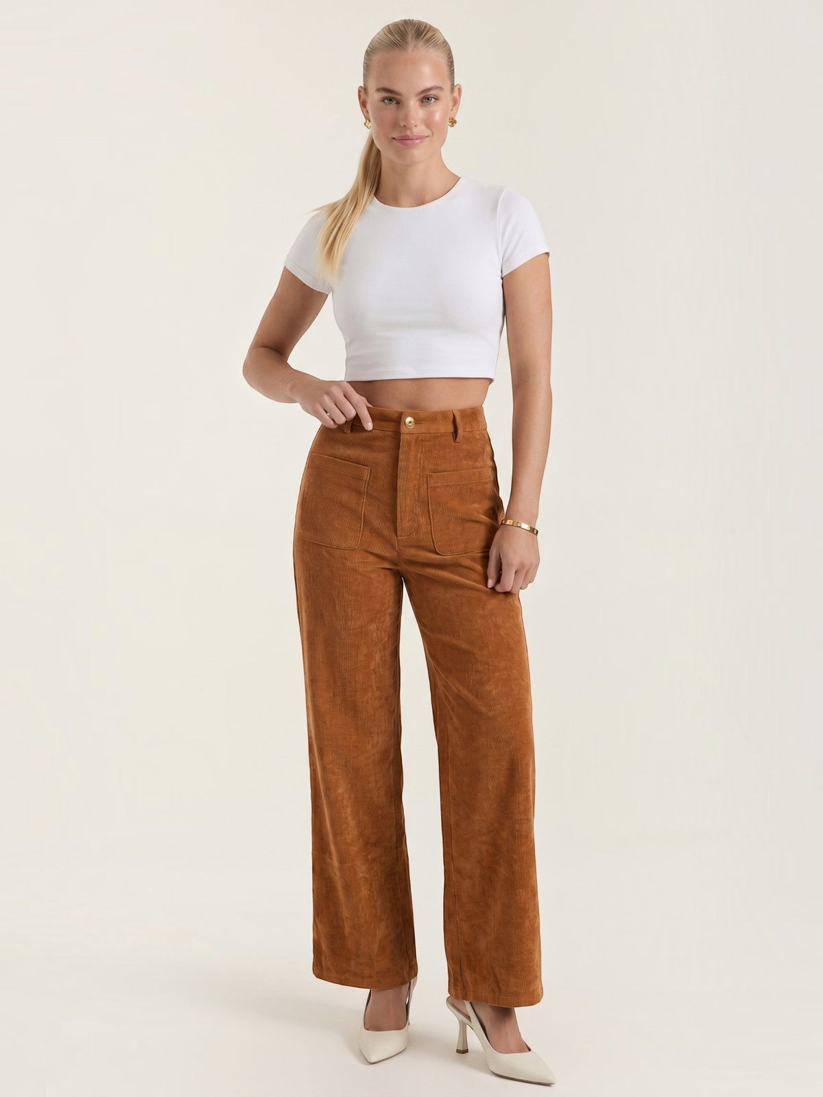 Allison Pantalon Large En Velours Côtelé
