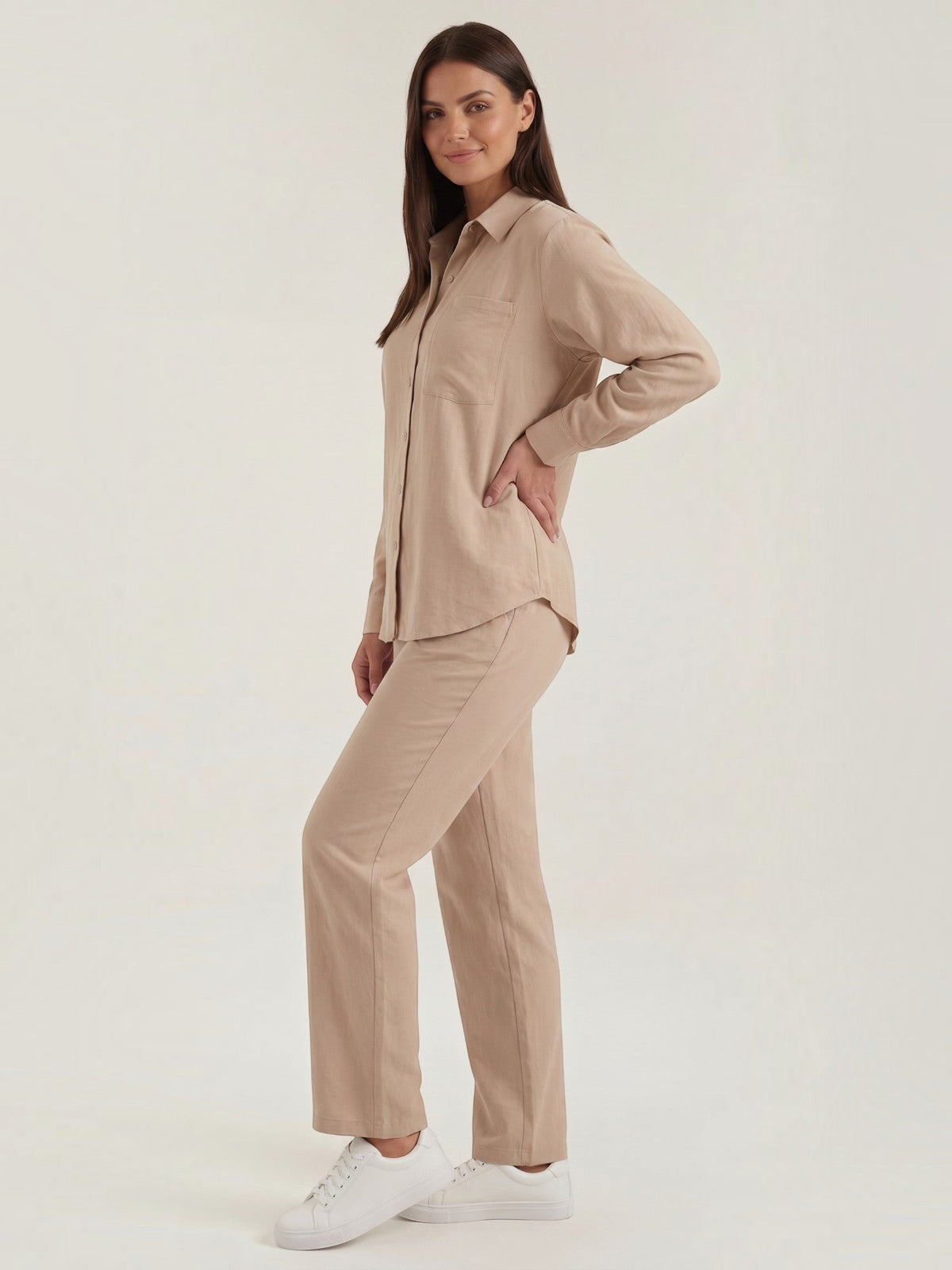 Amber Tailleur Pantalon En Coton Avec Surchemise