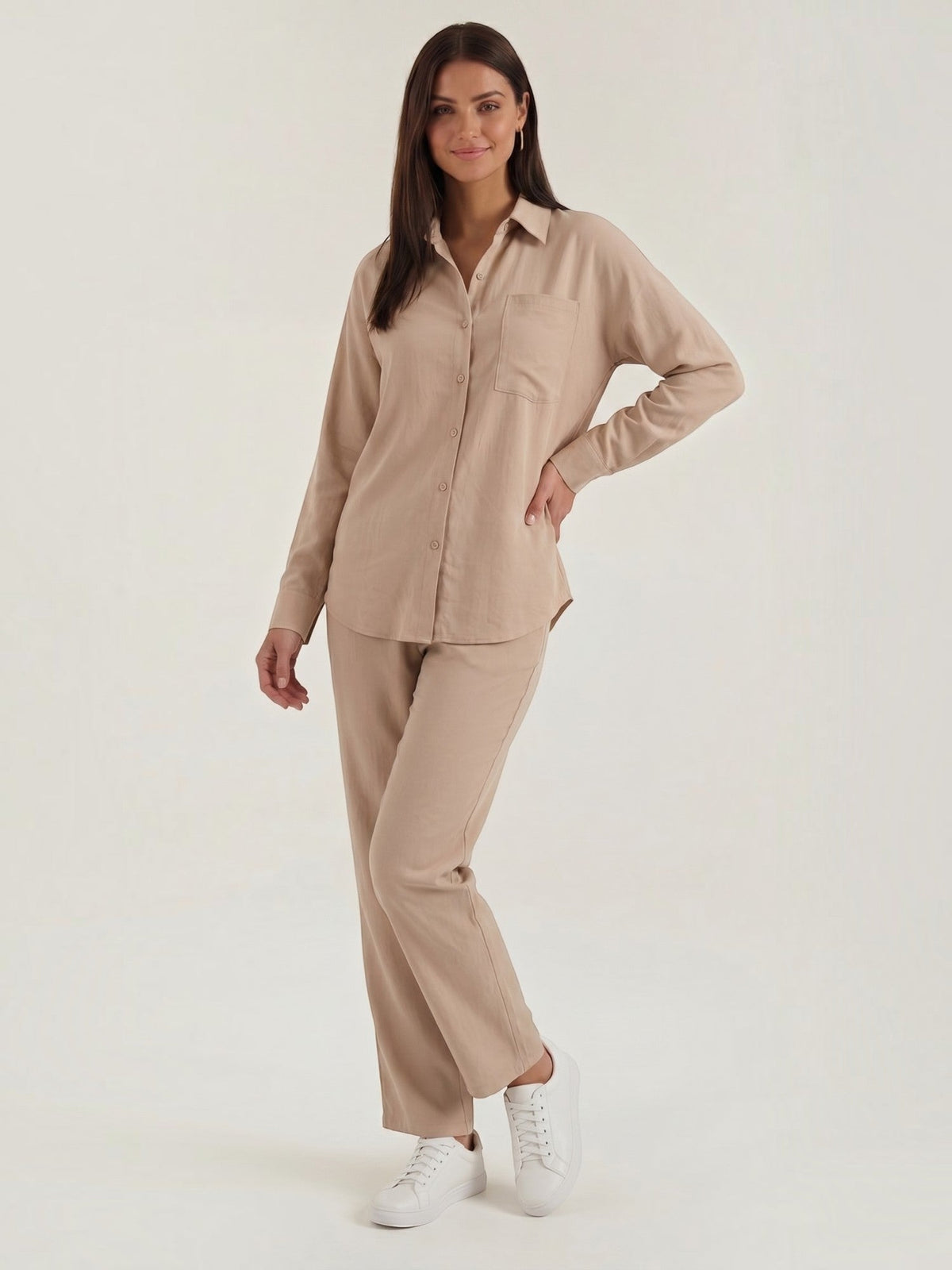 Amber Tailleur Pantalon En Coton Avec Surchemise