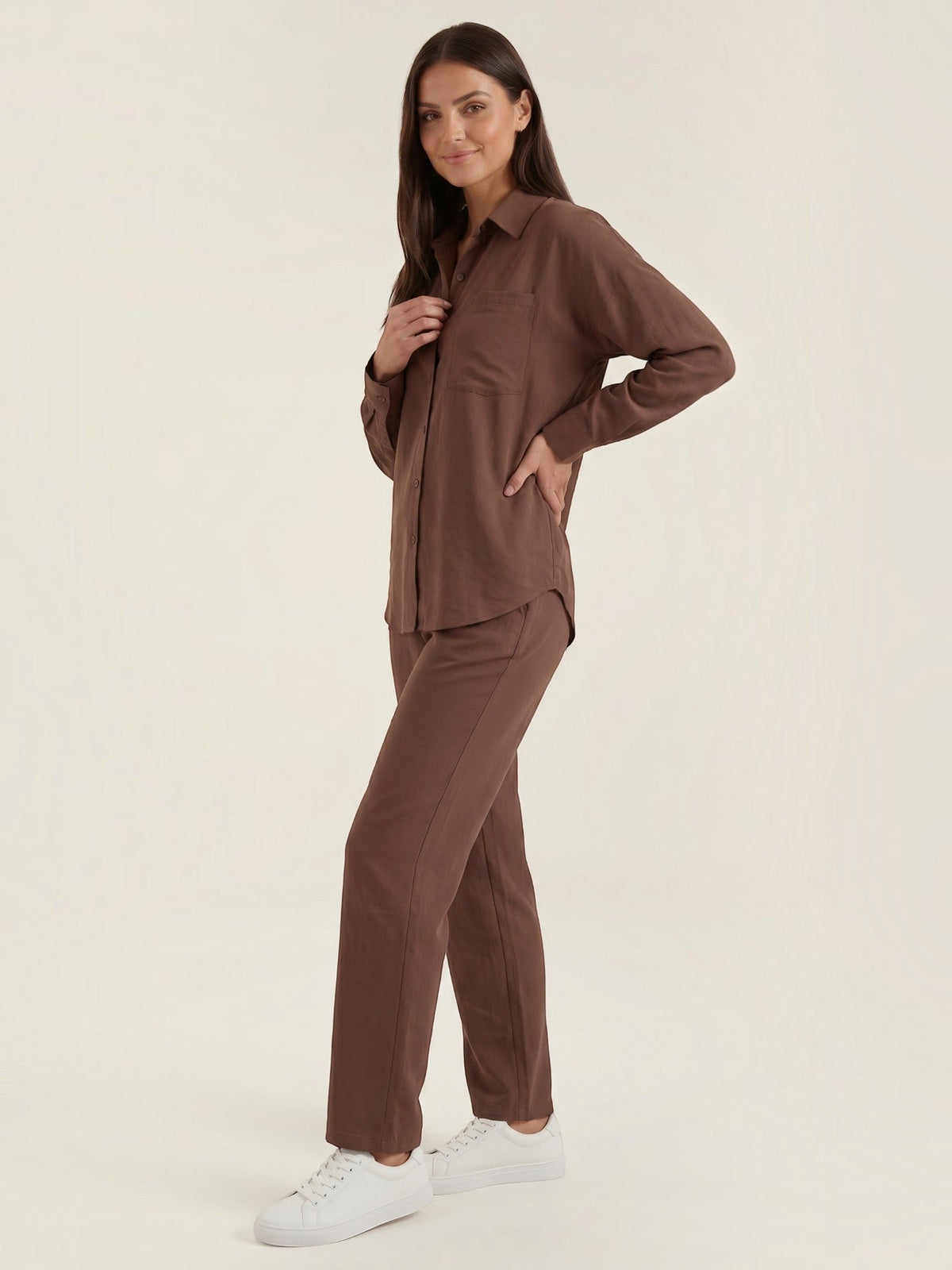 Amber Tailleur Pantalon En Coton Avec Surchemise