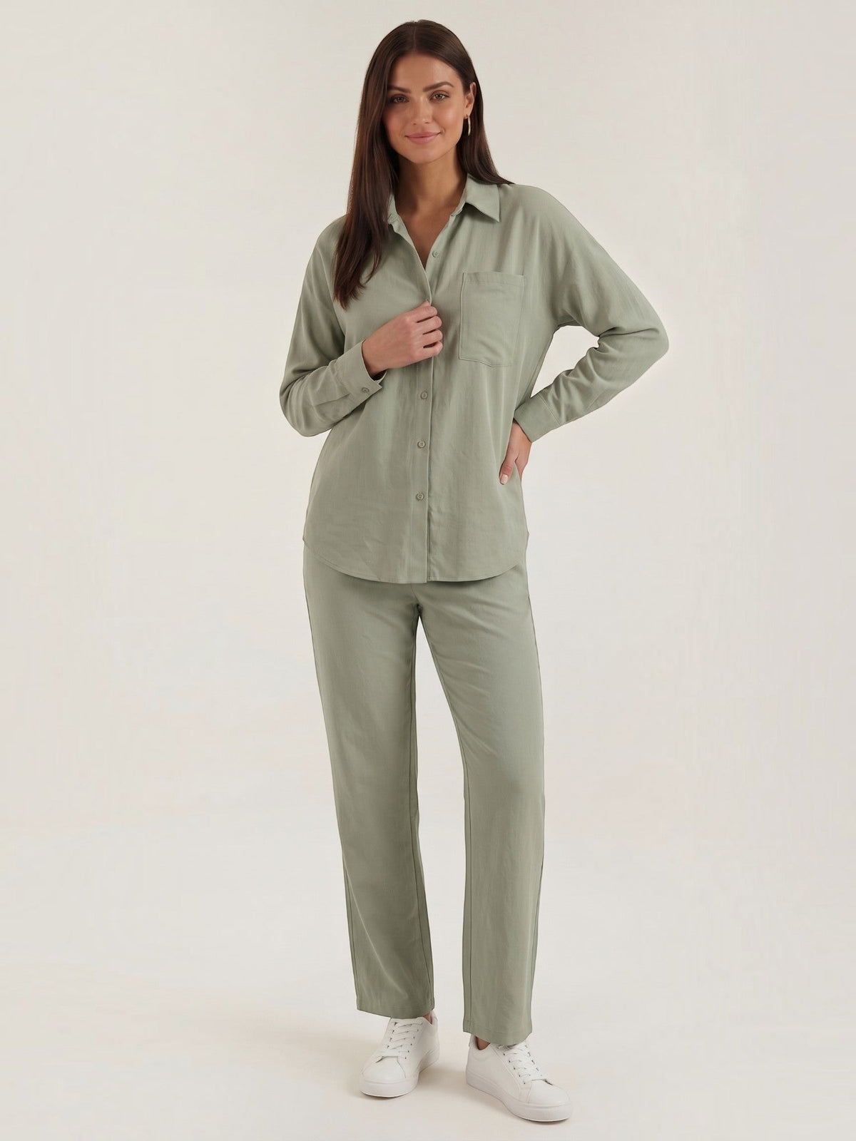 Amber Tailleur Pantalon En Coton Avec Surchemise