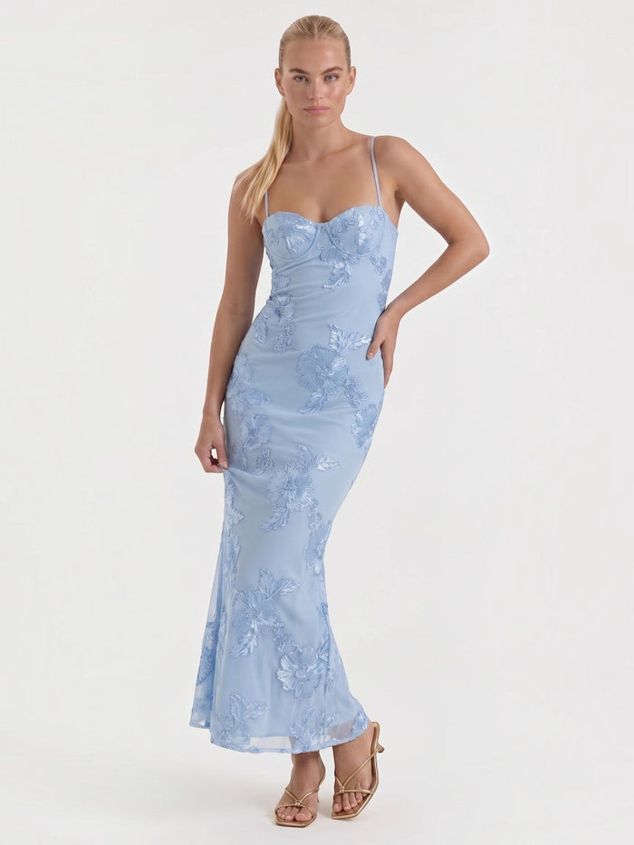 Chantal Robe De Soirée Longue Corset À Motif Fleuri