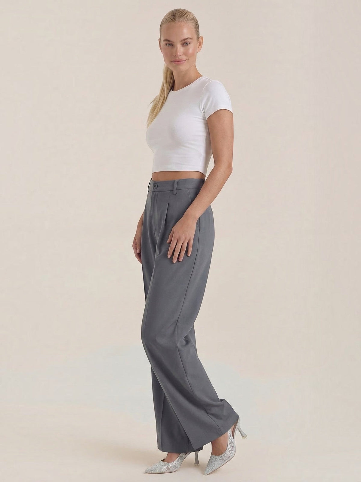 Rebecca Pantalon Taille Haute En Tissu