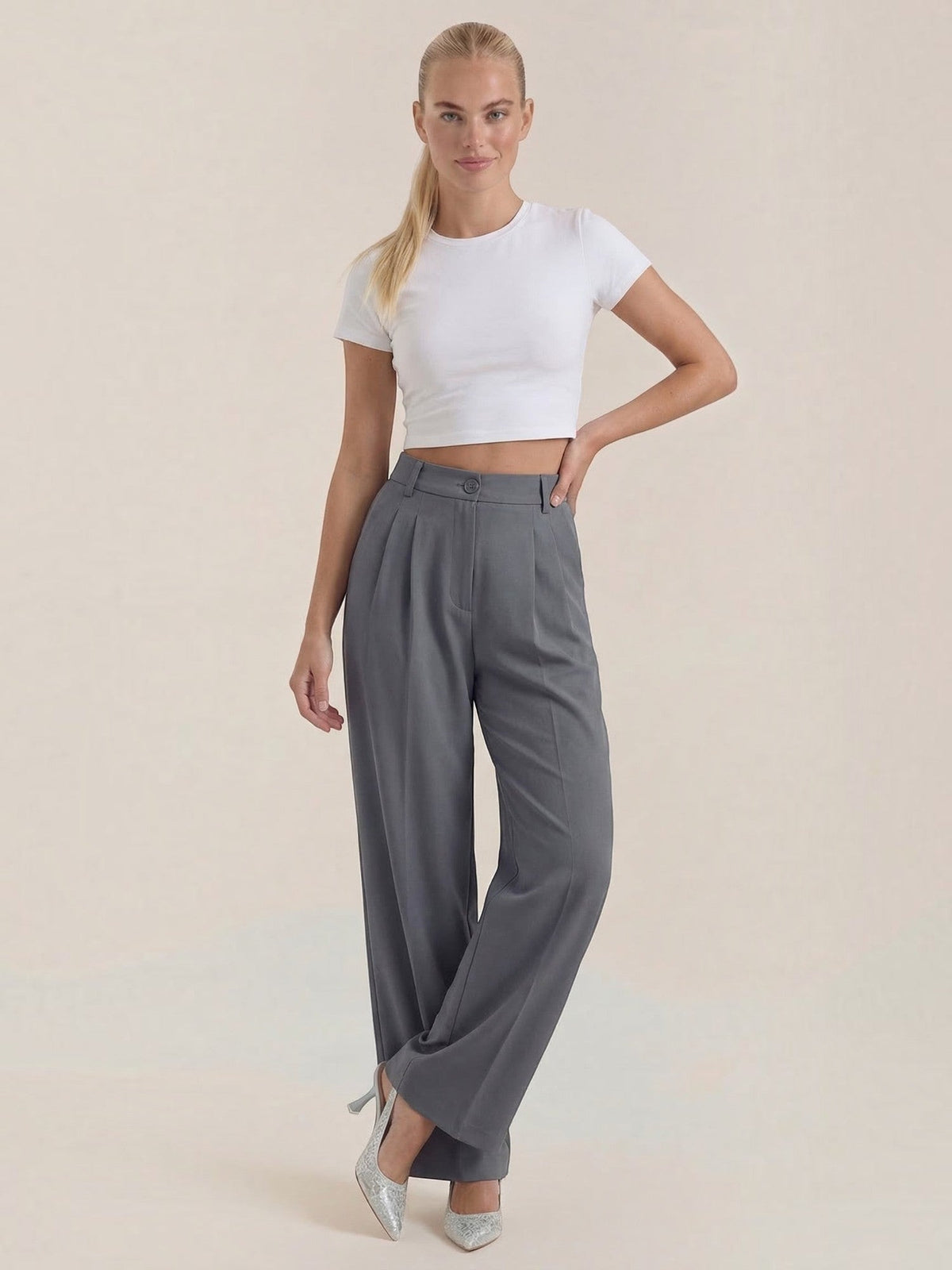 Rebecca Pantalon Taille Haute En Tissu