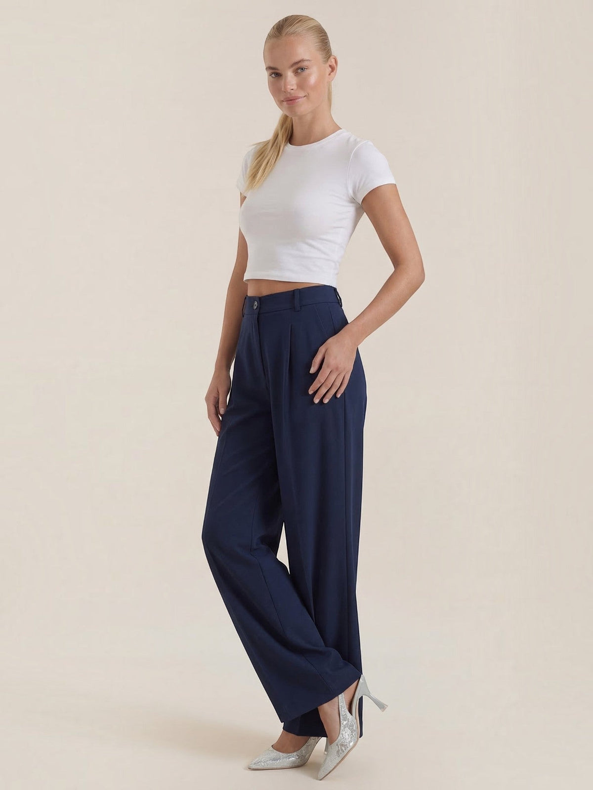 Rebecca Pantalon Taille Haute En Tissu