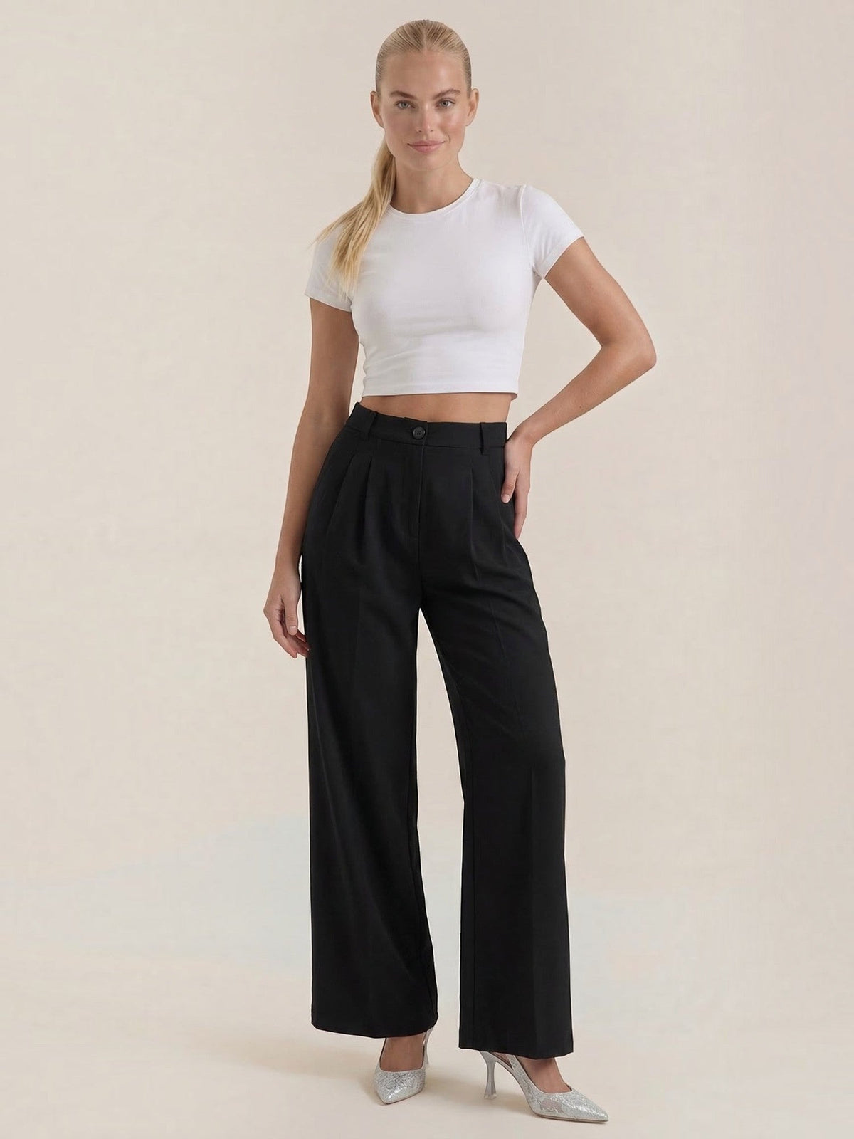 Rebecca Pantalon Taille Haute En Tissu