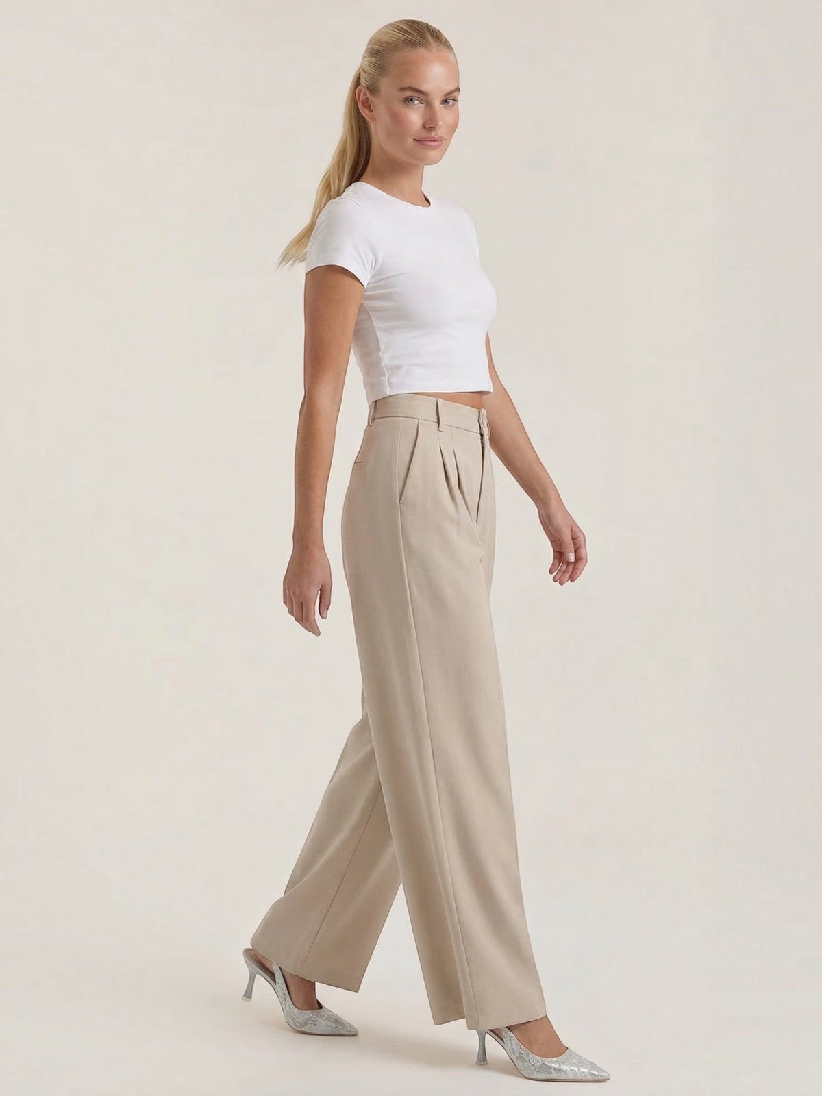 Rebecca Pantalon Taille Haute En Tissu