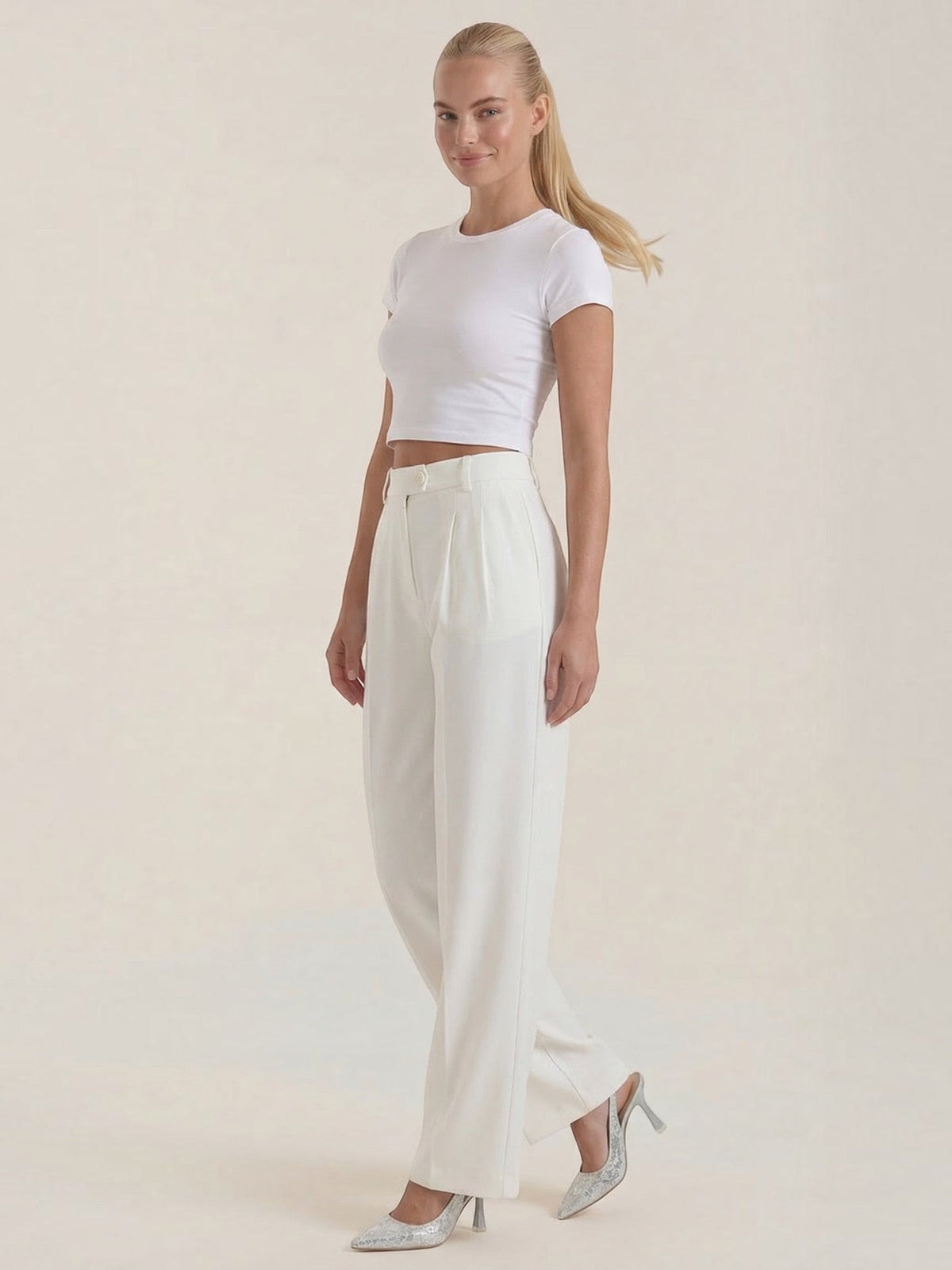 Rebecca Pantalon Taille Haute En Tissu