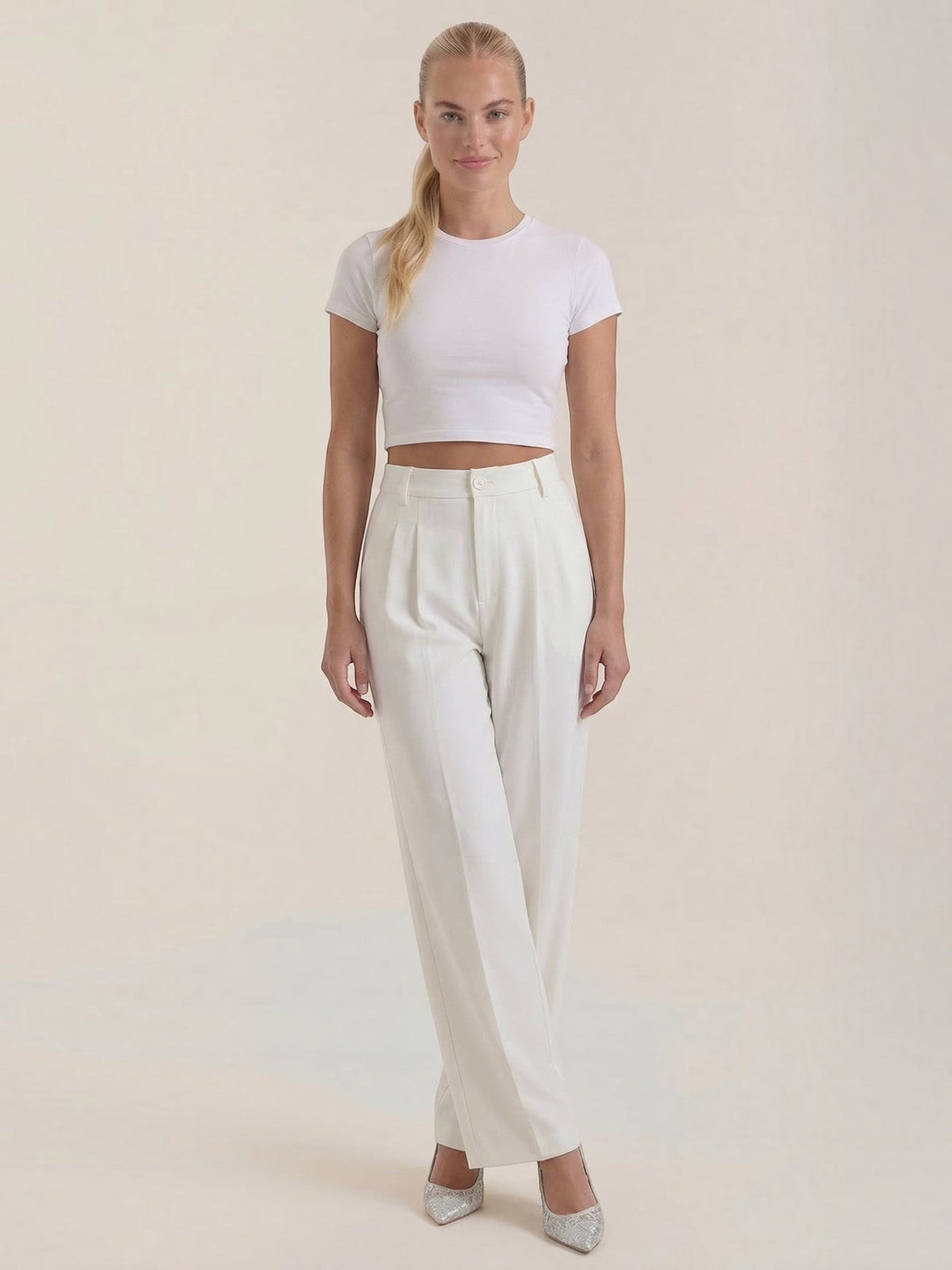 Rebecca Pantalon Taille Haute En Tissu