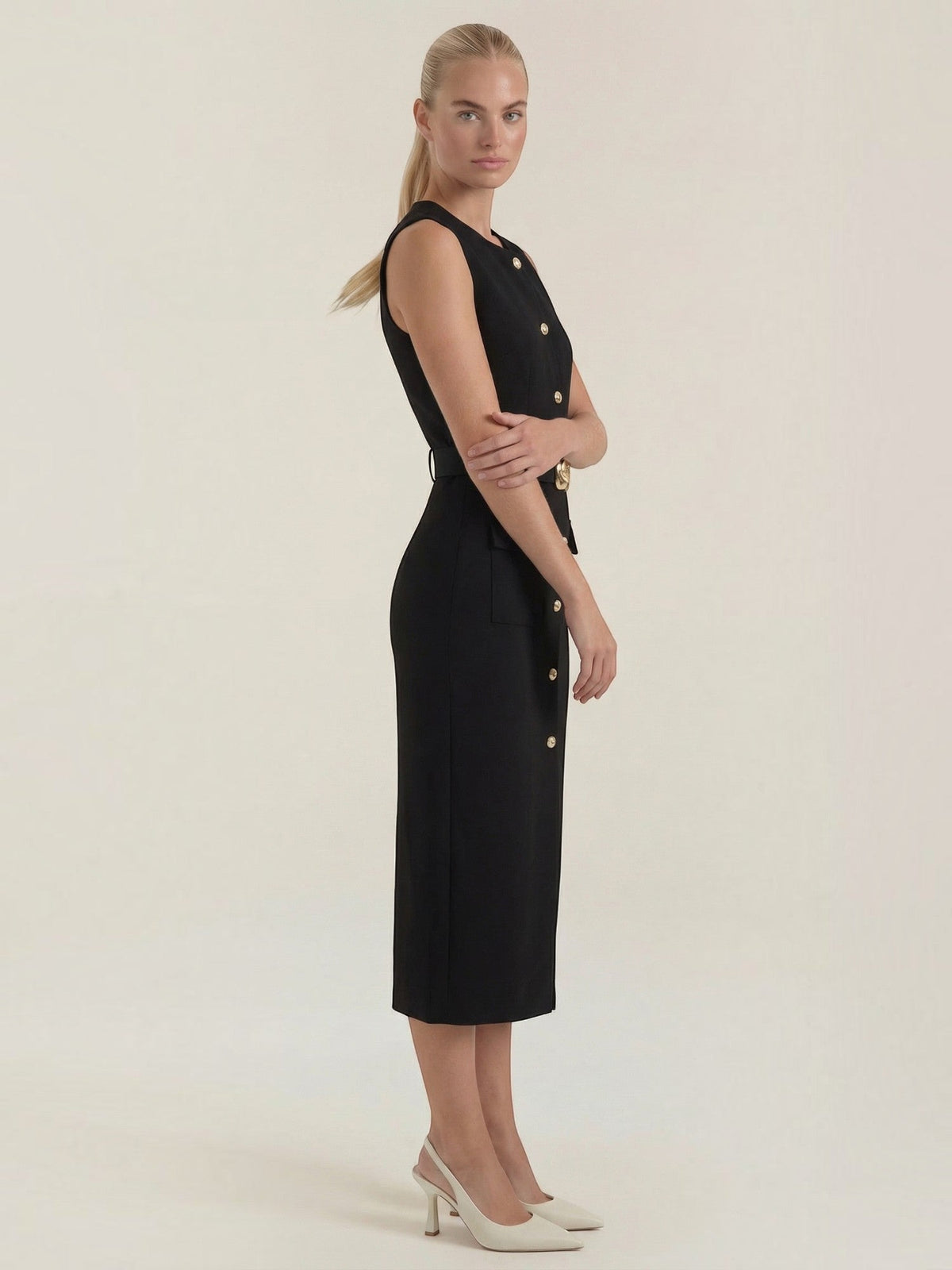 Arlene Robe Midi À Boutons Dorés