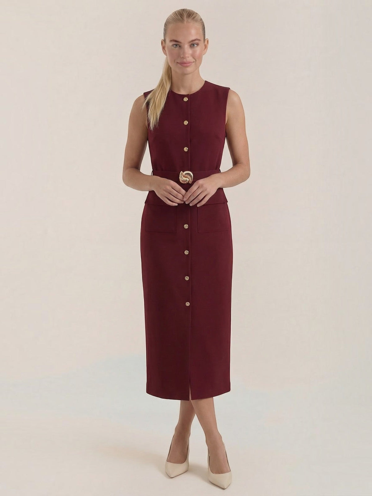 Arlene Robe Midi À Boutons Dorés