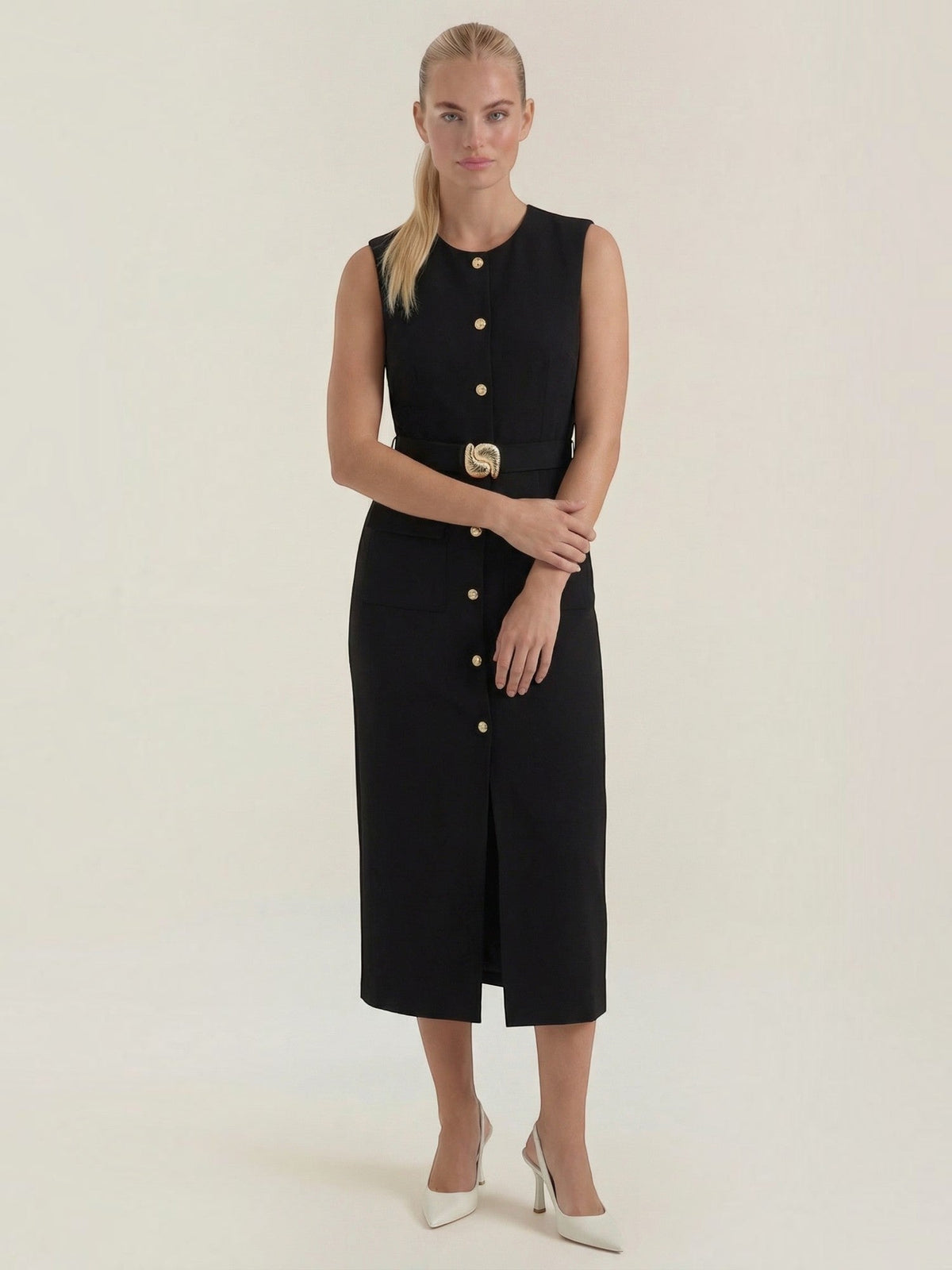 Arlene Robe Midi À Boutons Dorés