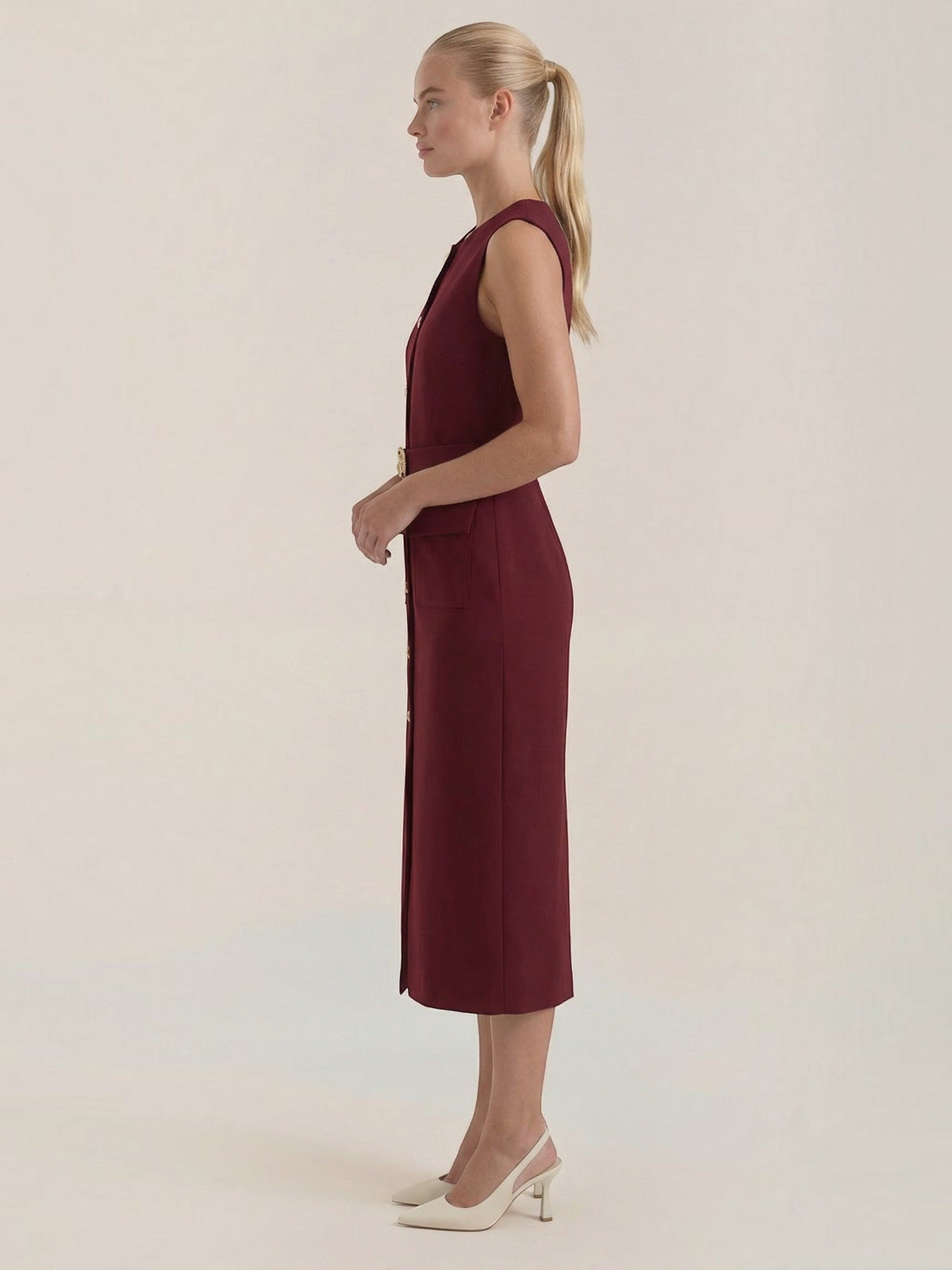 Arlene Robe Midi À Boutons Dorés
