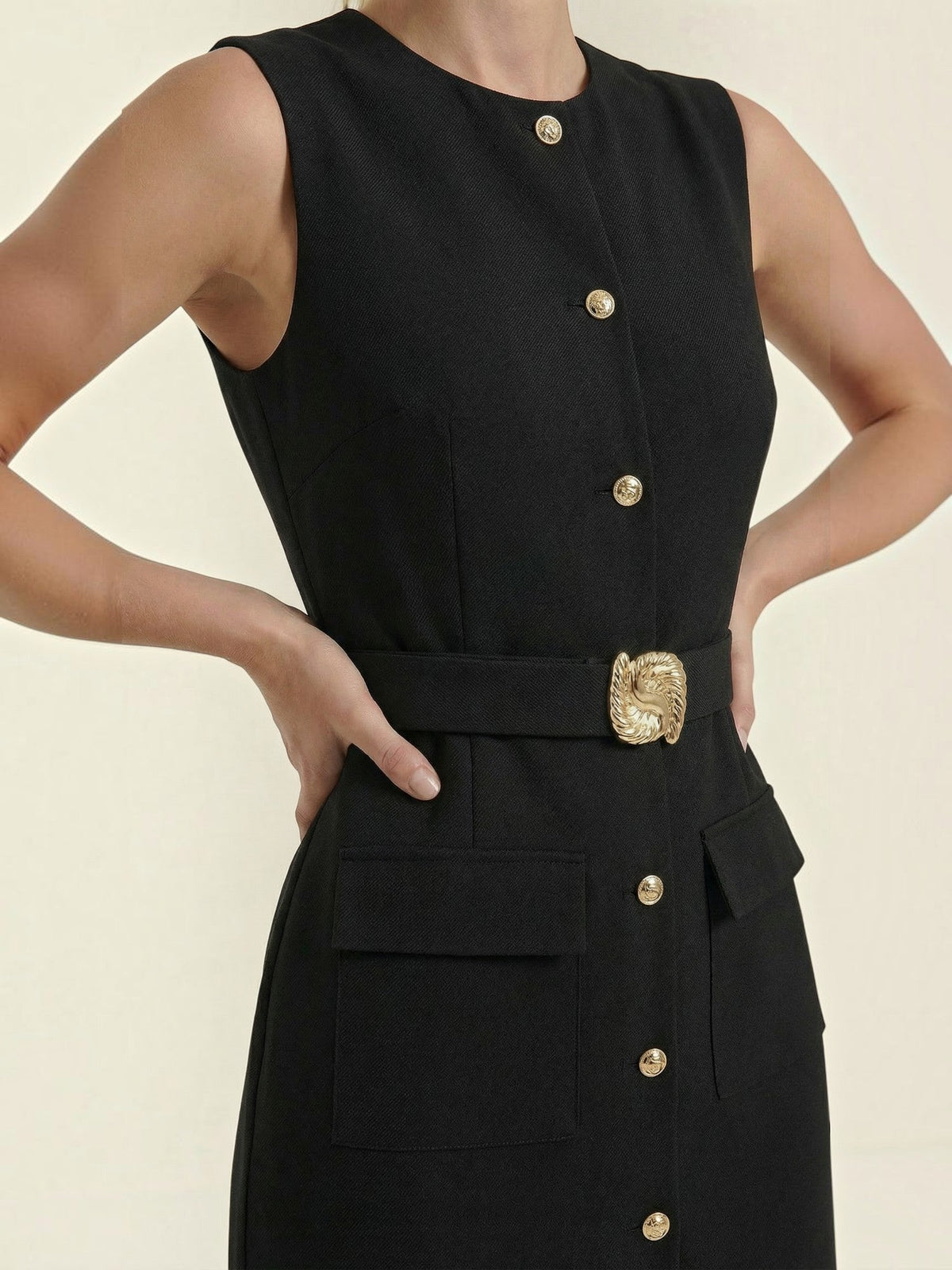 Arlene Robe Midi À Boutons Dorés