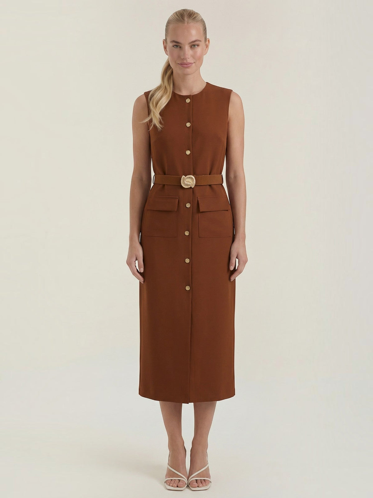 Arlene Robe Midi À Boutons Dorés