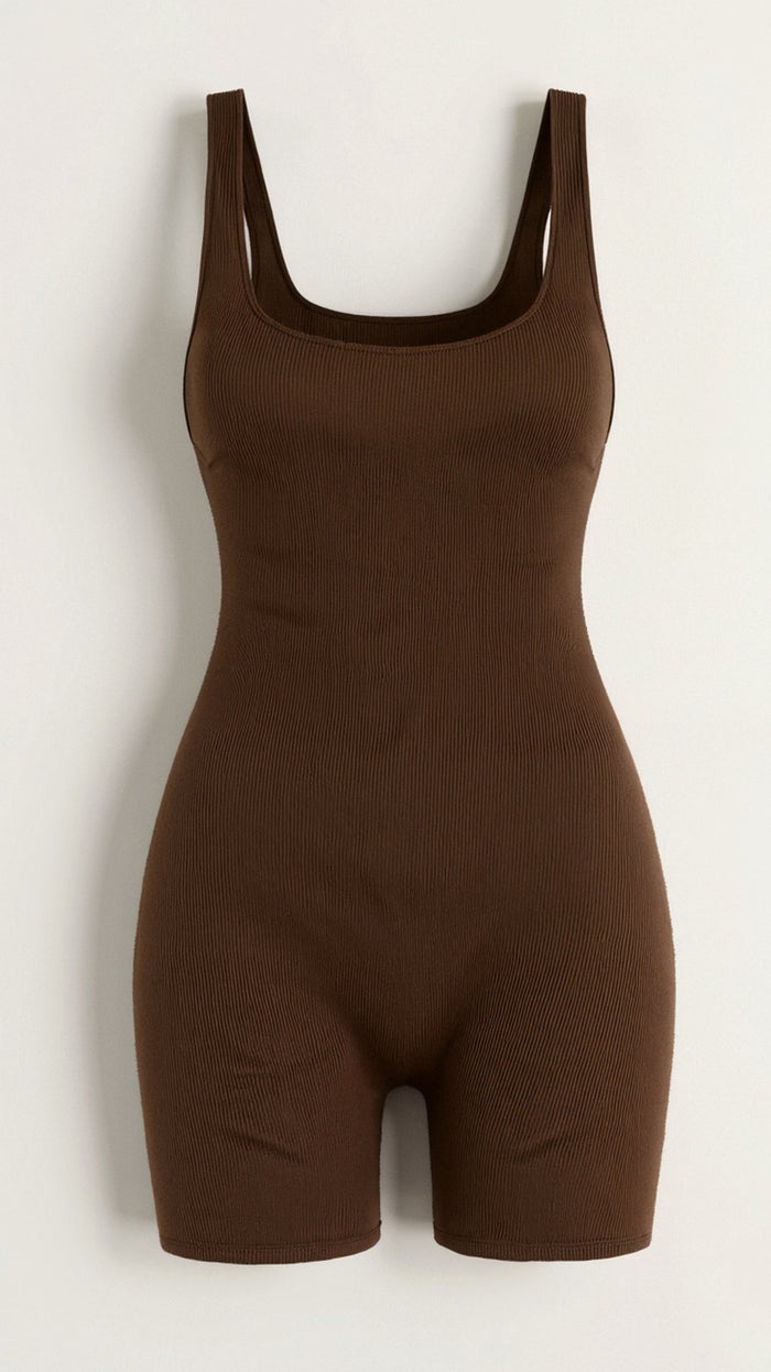 Body short côtelé à encolure carrée