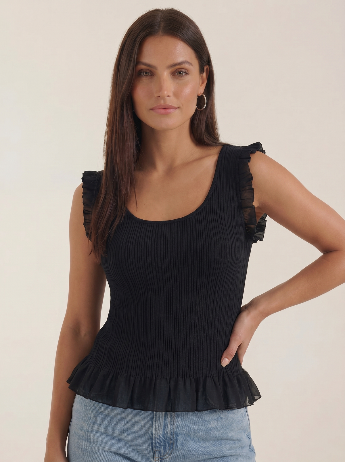 Carol Haut En Maille Côtelée À Volants