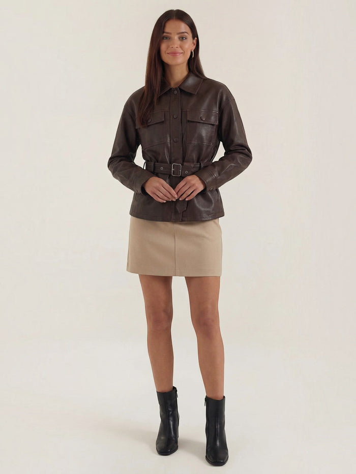 Christina PU-Lederjacke mit Gürtel