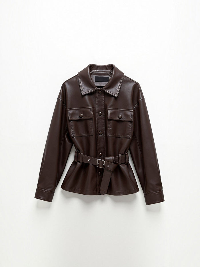 Christina PU-Lederjacke mit Gürtel