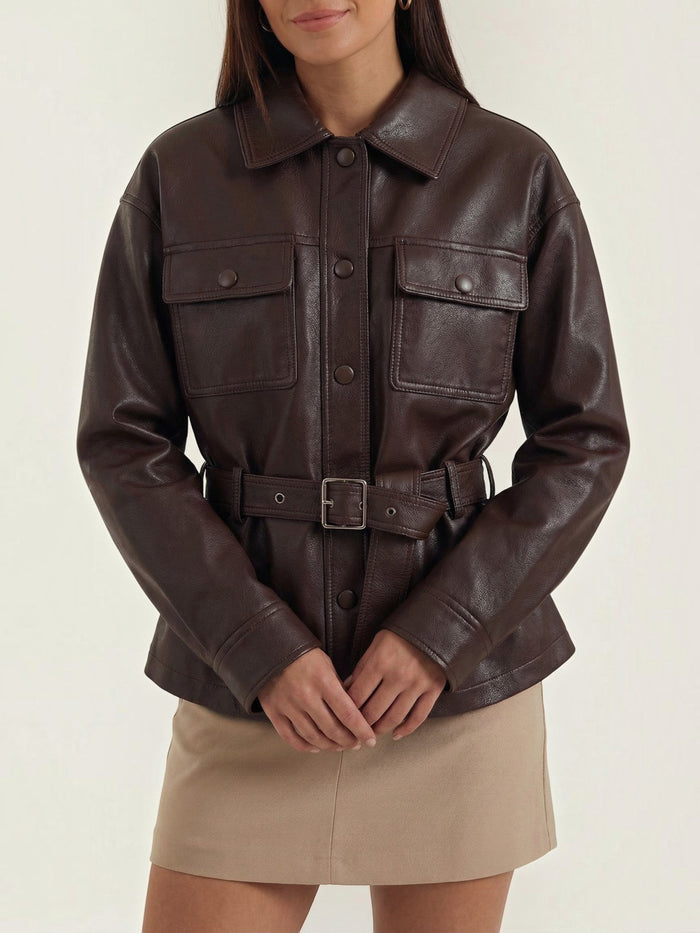 Christina PU-Lederjacke mit Gürtel