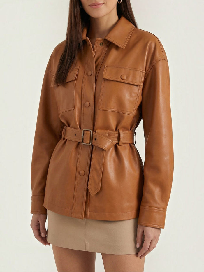 Christina PU-Lederjacke mit Gürtel