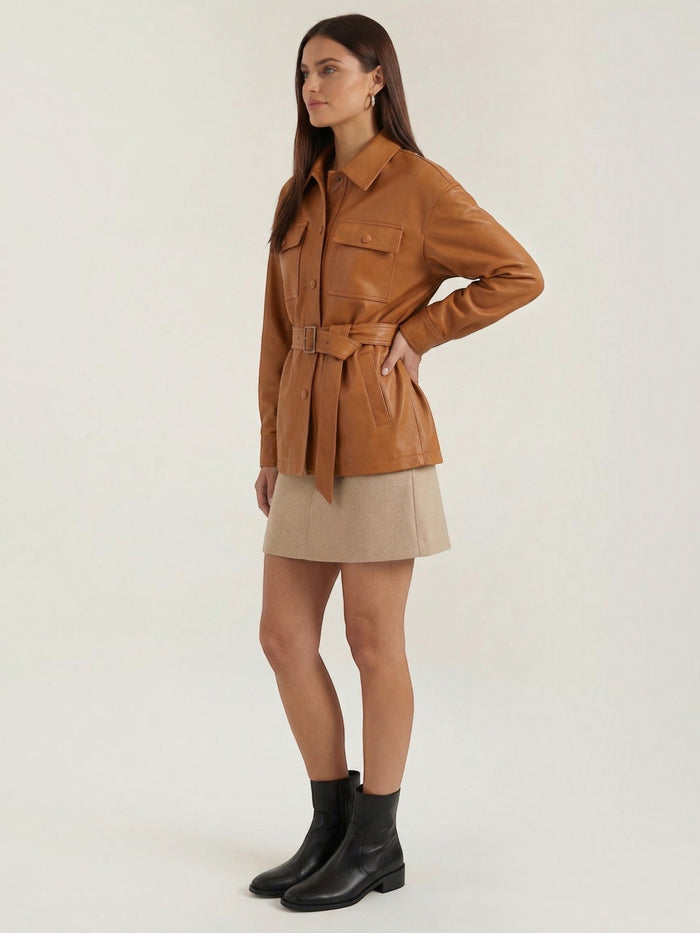 Christina PU-Lederjacke mit Gürtel