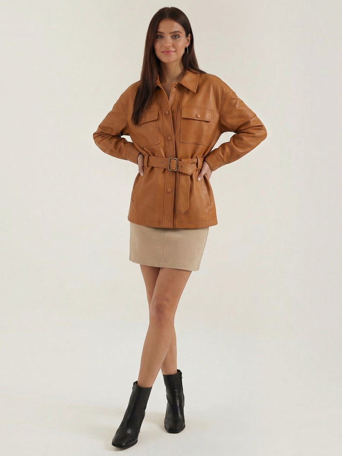 Christina PU-Lederjacke mit Gürtel