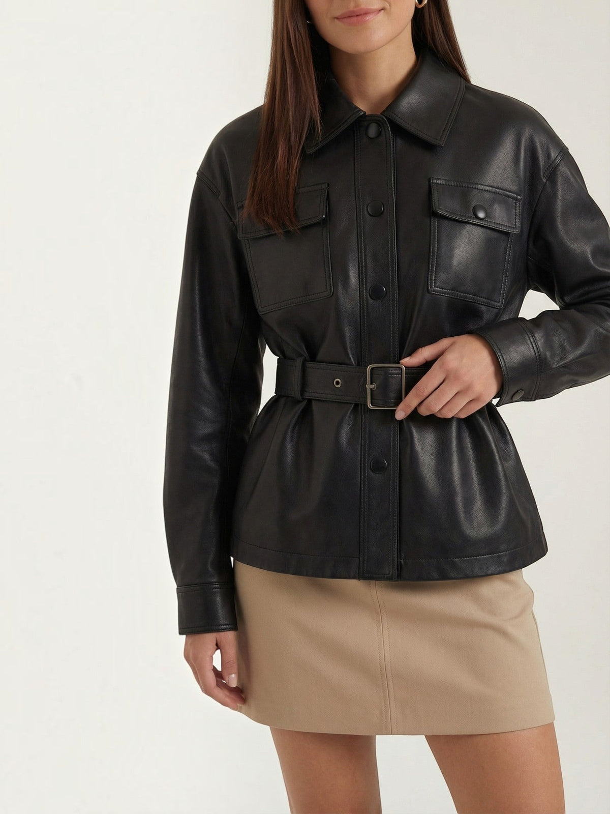 Christina PU-Lederjacke mit Gürtel