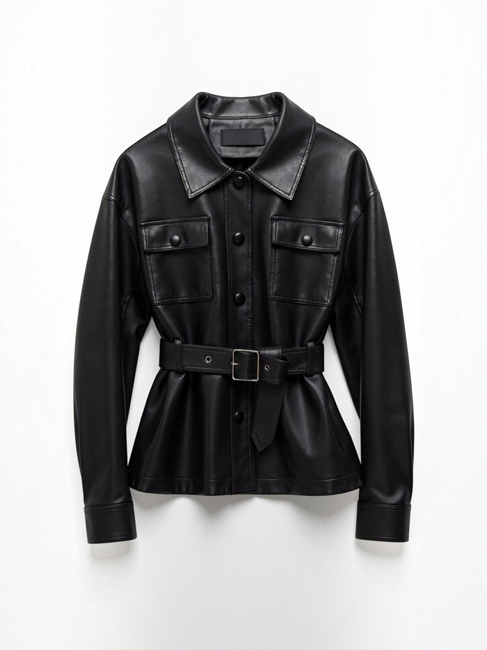 Christina PU-Lederjacke mit Gürtel