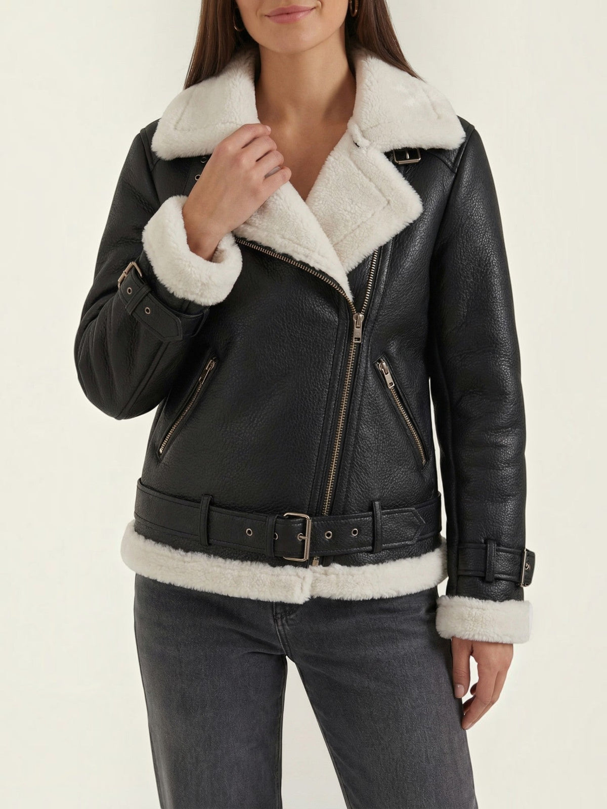 Christine Bikerjacke mit Teddyfell-Kragen