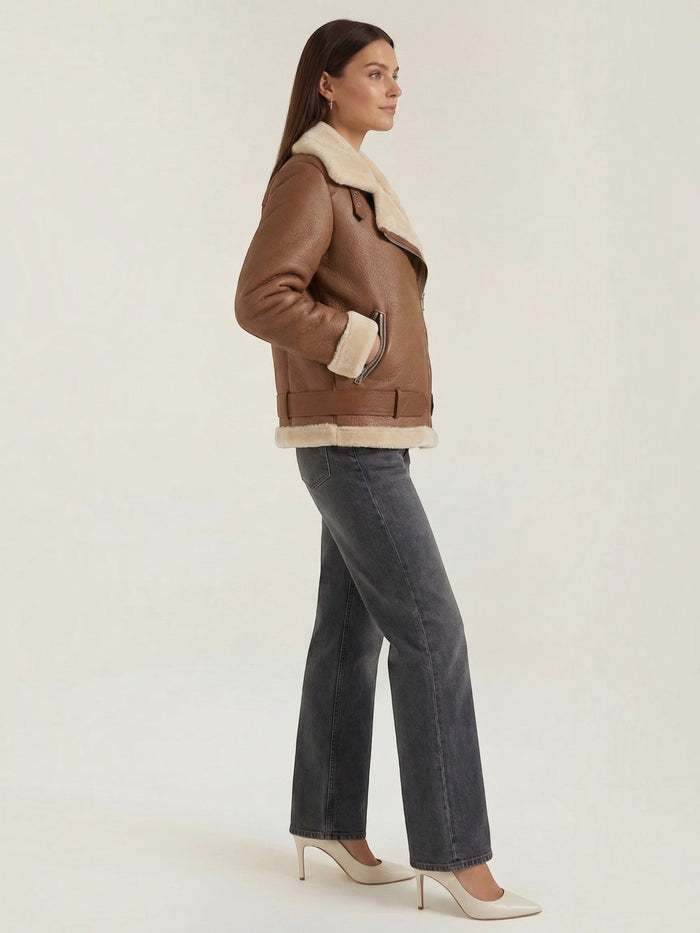 Christine Bikerjacke mit Teddyfell-Kragen