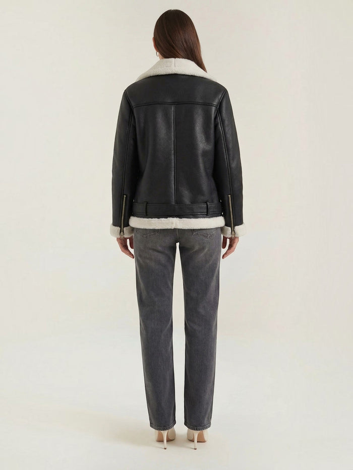 Christine Bikerjacke mit Teddyfell-Kragen