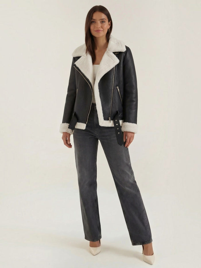 Christine Bikerjacke mit Teddyfell-Kragen