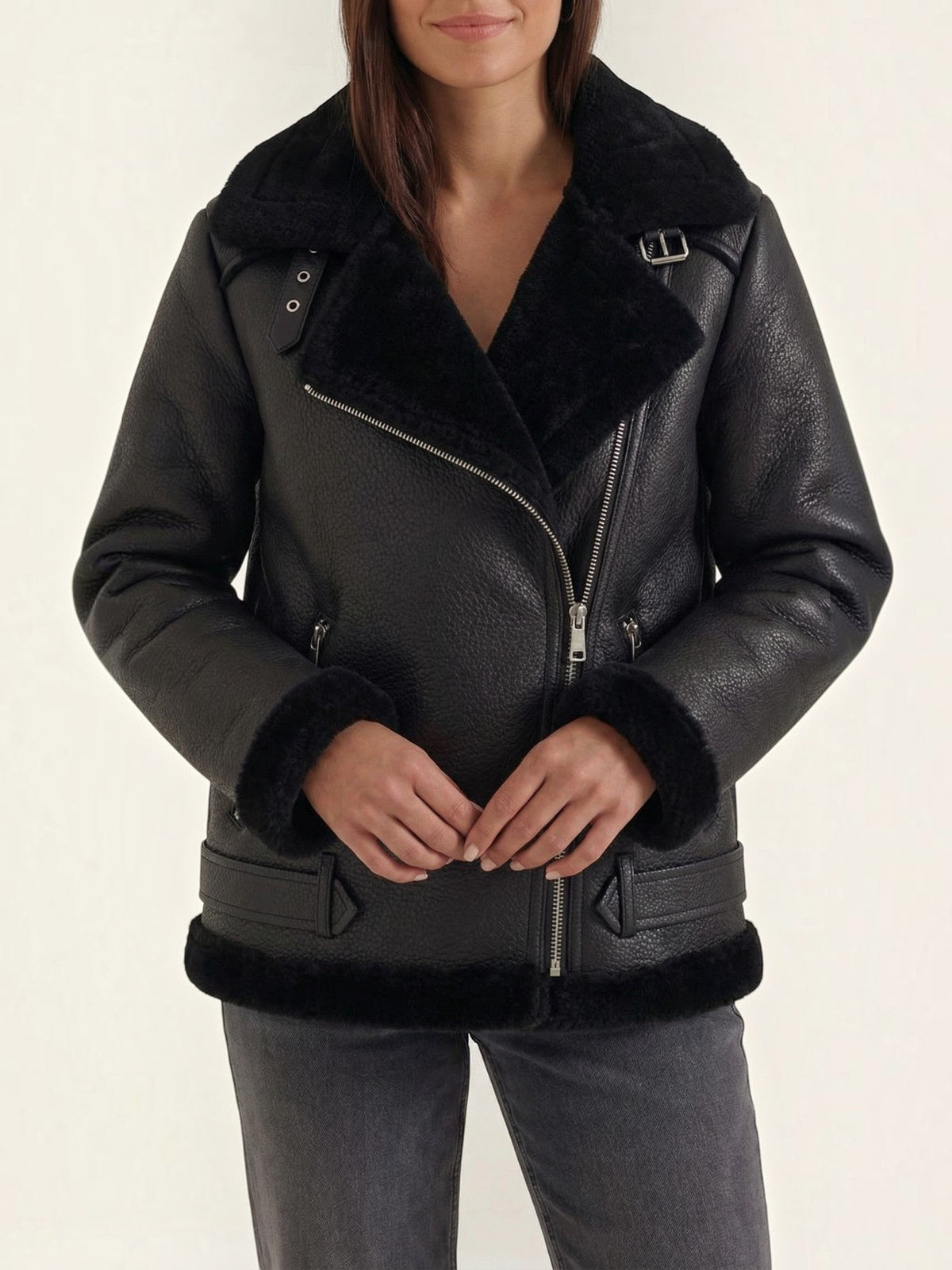 Christine Bikerjacke mit Teddyfell-Kragen