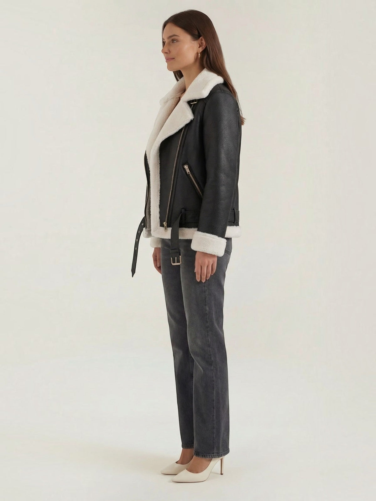 Christine Bikerjacke mit Teddyfell-Kragen