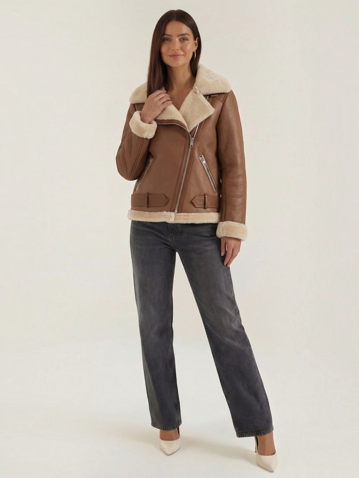 Christine Bikerjacke mit Teddyfell-Kragen