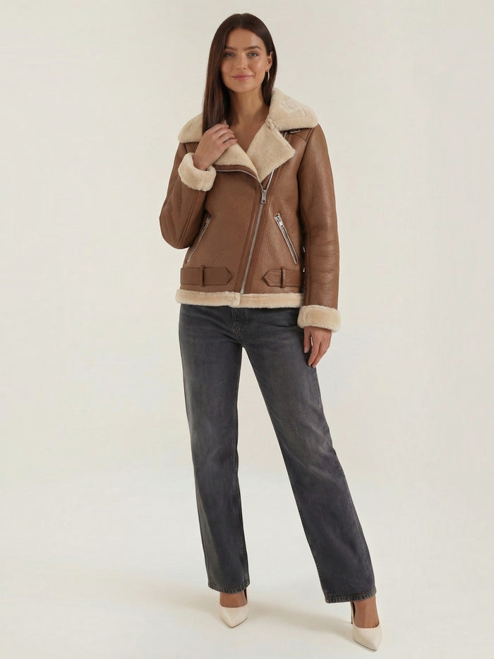 Christine Bikerjacke mit Teddyfell-Kragen