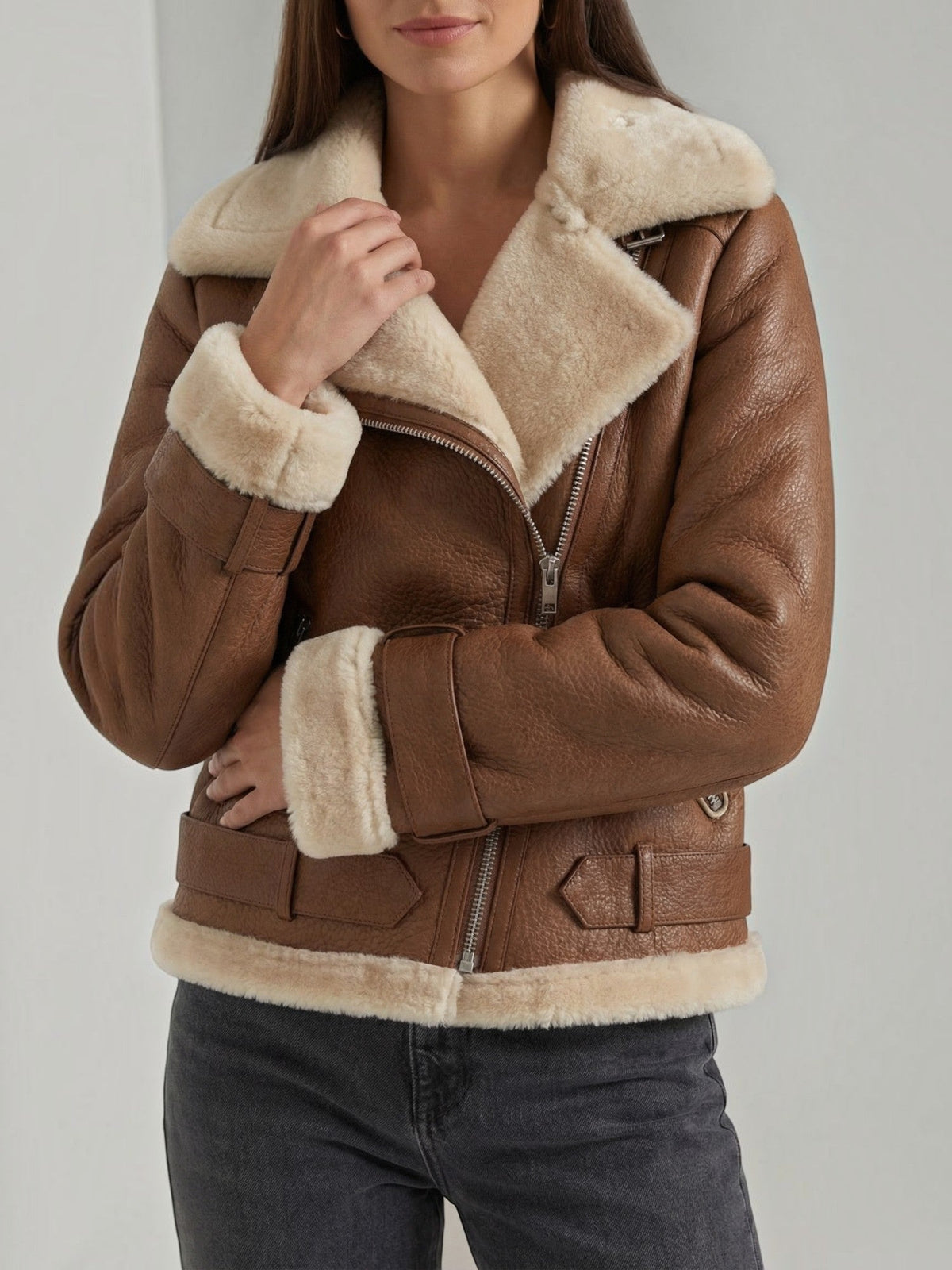Christine Bikerjacke mit Teddyfell-Kragen