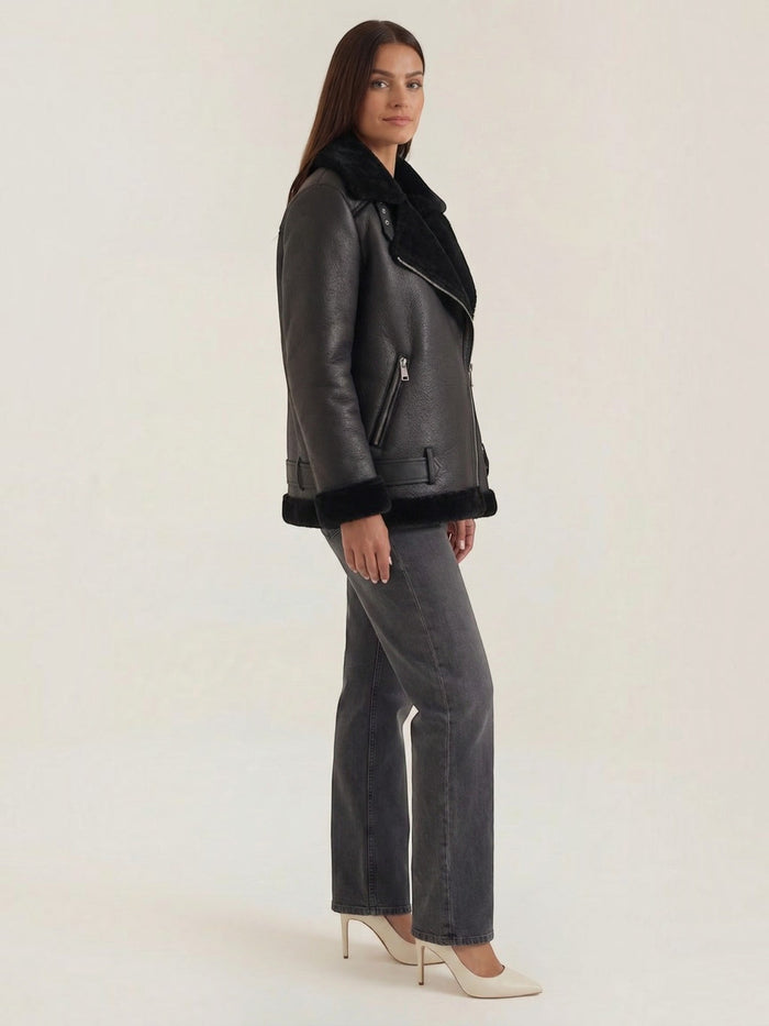 Christine Bikerjacke mit Teddyfell-Kragen