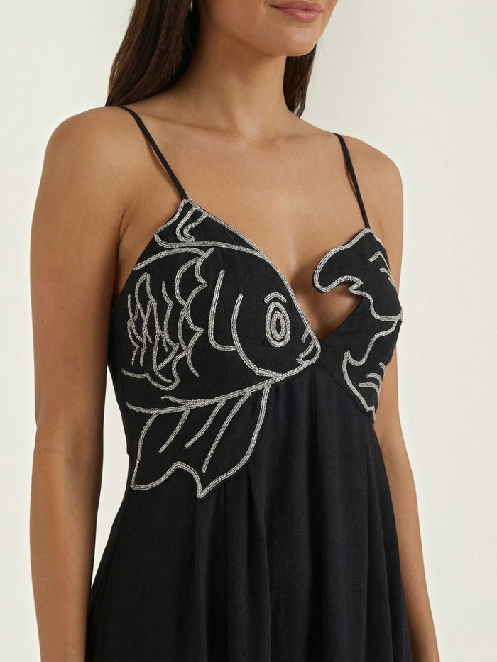 Deborah Robe Longue Motif Poisson