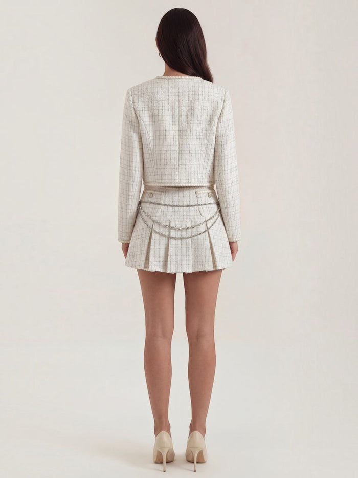 Doris Veste Courte En Tweed Et Jupe Plissée