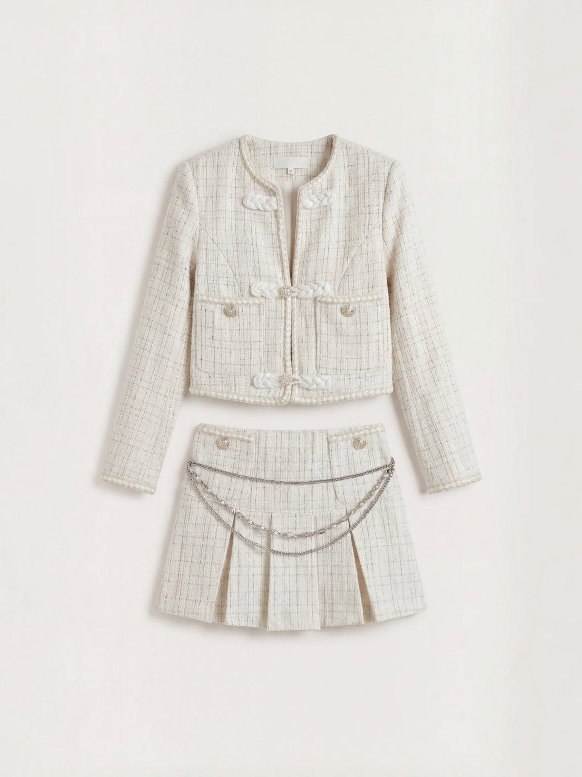 Doris Veste Courte En Tweed Et Jupe Plissée
