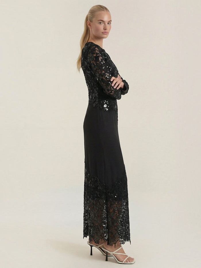 Elise Robe Longue À Paillettes Et Dentelle