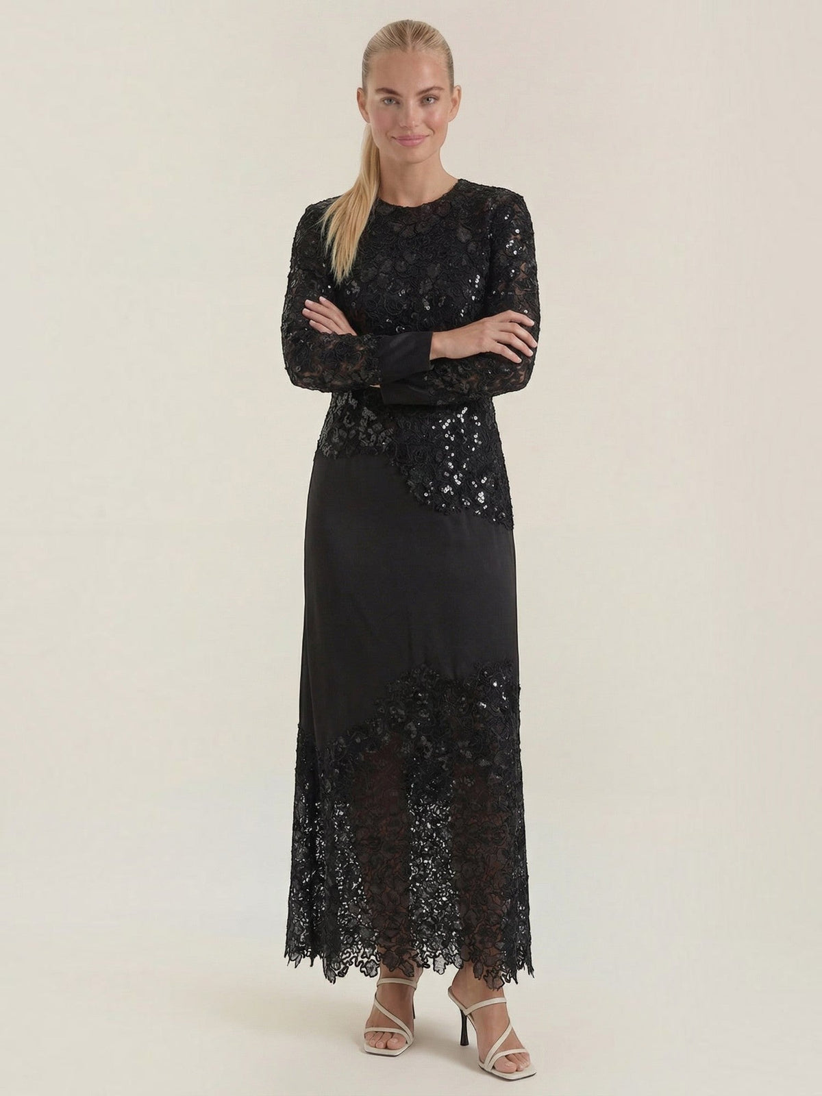 Elise Robe Longue À Paillettes Et Dentelle