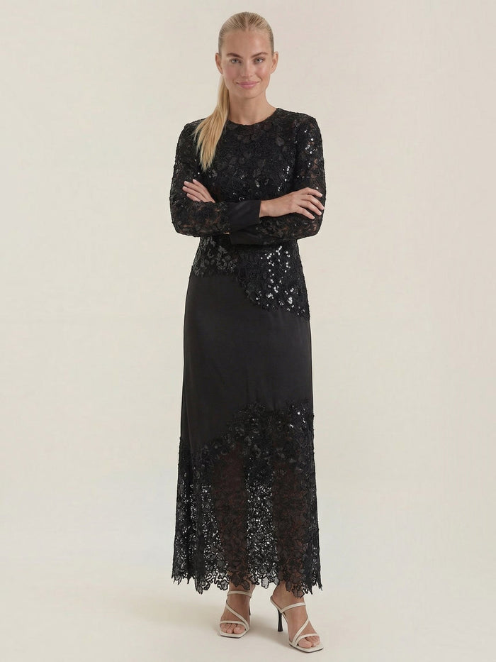 Elise Robe Longue À Paillettes Et Dentelle