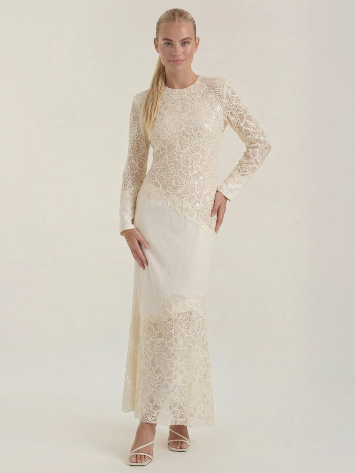 Elise Robe Longue À Paillettes Et Dentelle