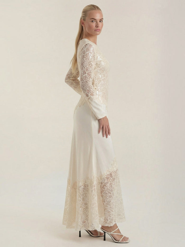 Elise Robe Longue À Paillettes Et Dentelle