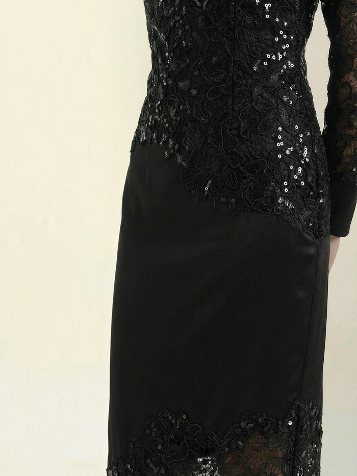 Elise Robe Longue À Paillettes Et Dentelle