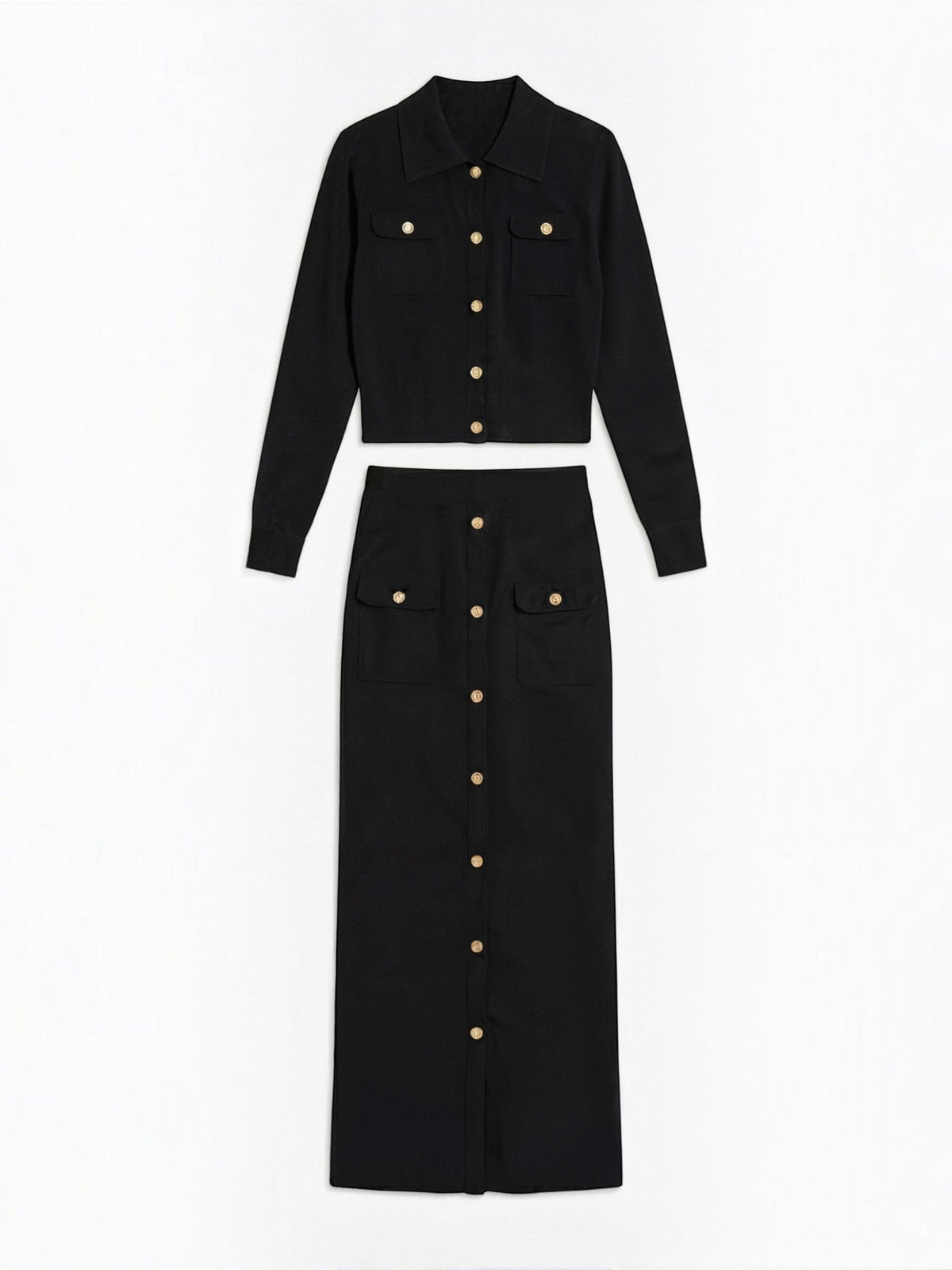 Evelyn Ensemble En Maille Avec Veste Et Jupe Longue